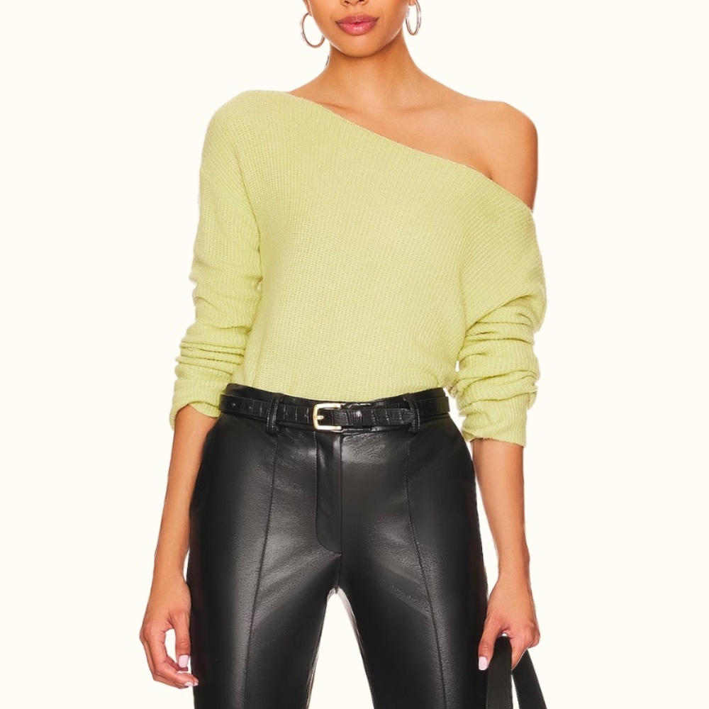 Lovers + Friends Light Green Off-the-Shoulder Sweater